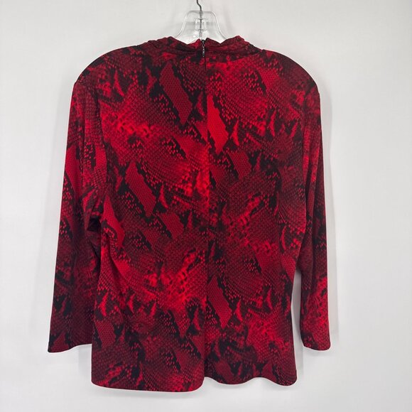 Calvin Klein Red Black Snake Print Blouse top knit Gold Accent Detail size lar - Picture 11 of 11